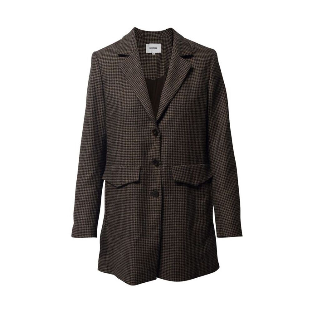 Nanushka Houndstooth Print Oversized Blazer in Brown Polyester